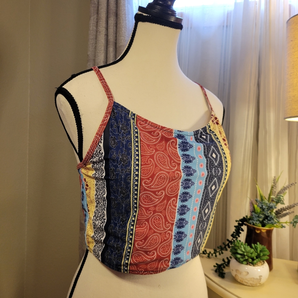 ZAFUL SZ XL (US 10) Tankini Top, lace up back, paisley and floral print